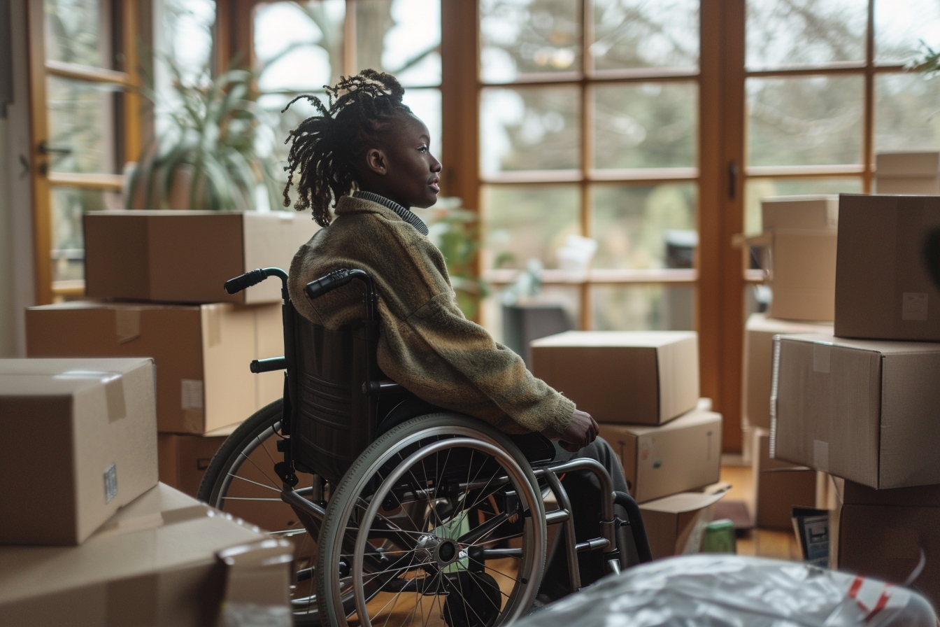 Personne en fauteuil roulant recevant une aide financière pour déménagement au Mans