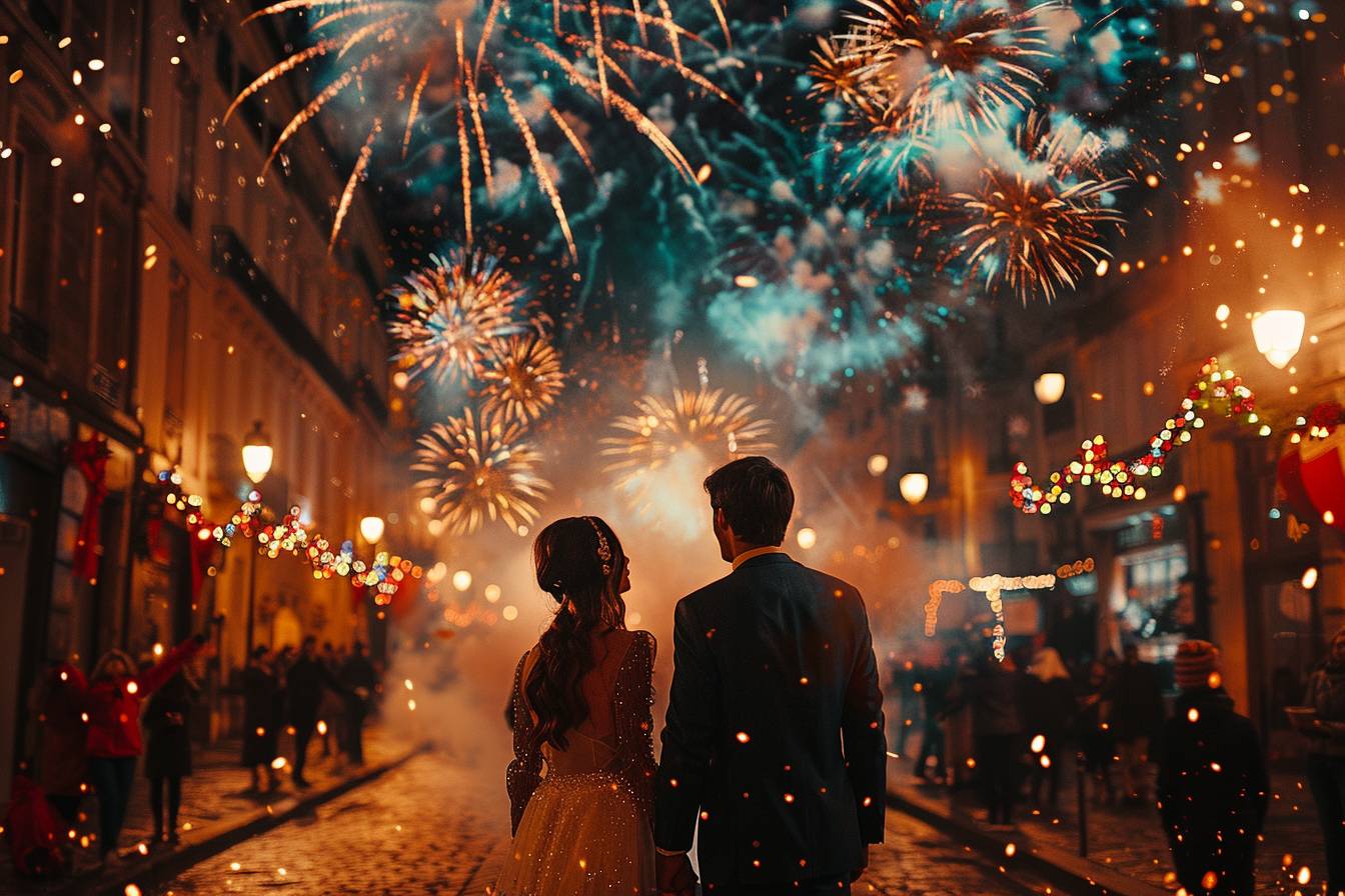 Foule célébrant lors d'un festival nocturne illuminé à Le Mans, symbole de fête et de convivialité en 2023